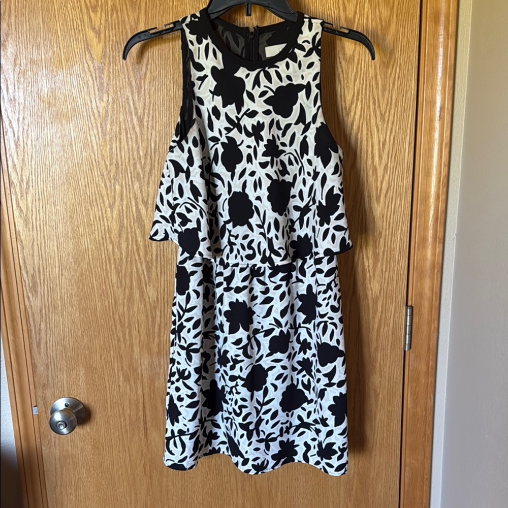 LOFT Black and White Halter Sundress Mini